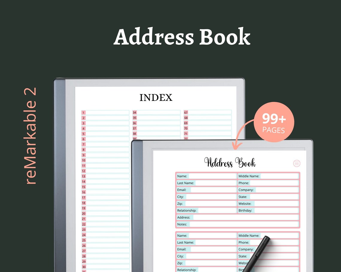Remarkable 2 Address Book 2023 Template Contact List Etsy