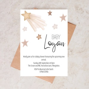 Neutral Stars Editable Digital Baby Shower Invitation | Digital Download Printable Template