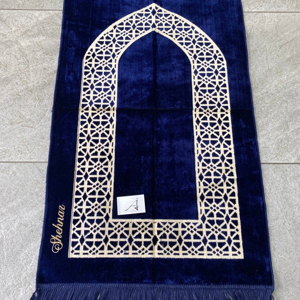 Personalised Black, Navy Blue, and Grey & Maroon velvet prayer mat/Musalla, perfect gift for Ramadan, eid, wedding, and  for all occasions