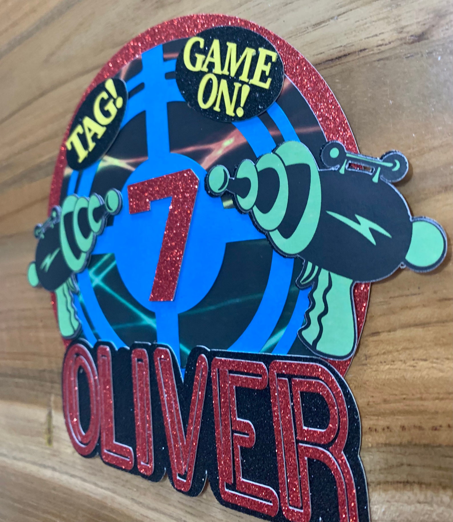 Laser Tag personalised Name and Age cake topper Laser Tag Etsy
