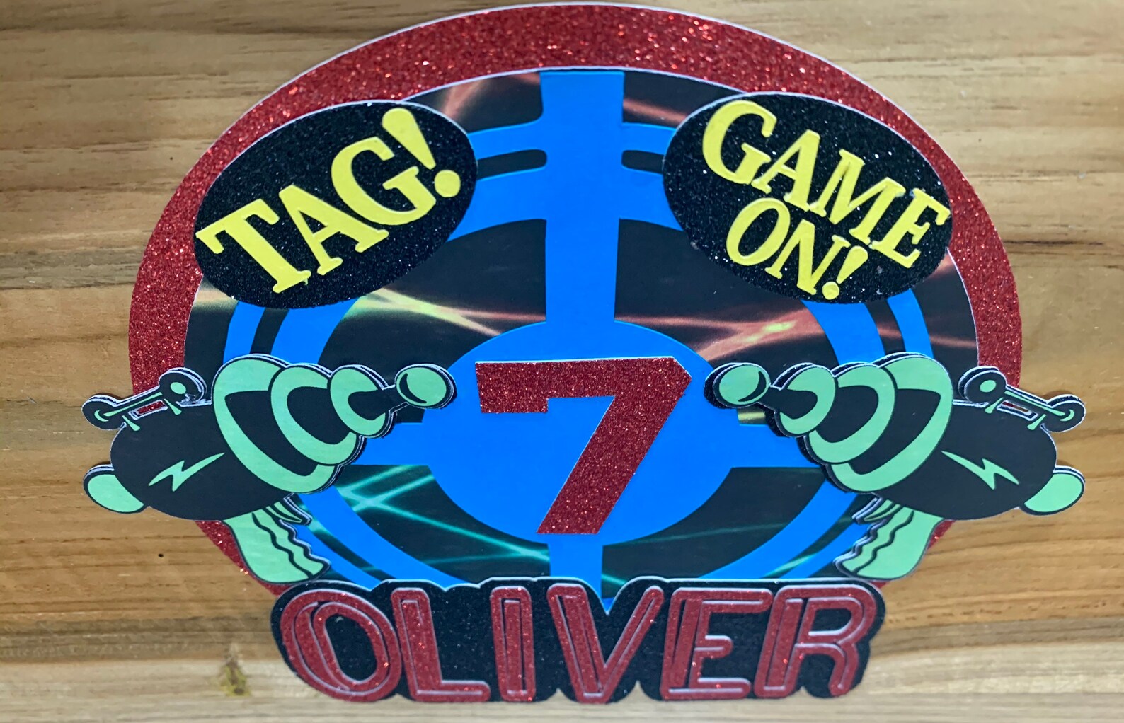 Laser Tag personalised Name and Age cake topper Laser Tag Etsy