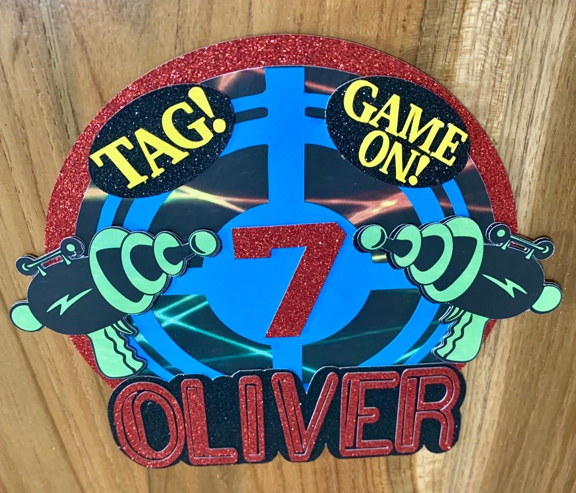 Laser Tag personalised Name and Age cake topper Laser Tag Etsy