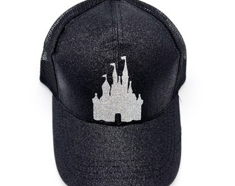 Disney Castle Inspired High Ponytail Messy Bun Tie Dye Youth Adult Women Men Disney Fitted Trucker Hat Cap