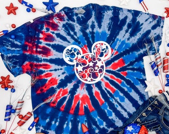 Patriotic Mickey 4th of July American Stars and Stripes Swirl Mickey Mouse Disney Inspired Tie Dye Disneyland Disney World Parks Shirt