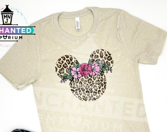Floral Leopard Print Minnie Mouse Disneyland Disneyworld Animal Kingdom Disney Parks Shirt, Floral Crown Minnie Mouse Animal Print