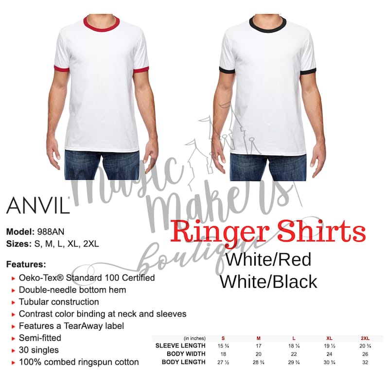 Peut inclure: Deux t-shirts blancs avec des bordures rouges et noires. Les t-shirts sont fabriqu&eacute;s par Anvil et sont le mod&egrave;le 988AN. Les t-shirts sont disponibles en tailles S, M, L, XL et 2XL. Les t-shirts sont en 100 % coton peign&eacute; ringspun et ont un style semi-ajust&eacute;. Les t-shirts ont un ourlet inf&eacute;rieur &agrave; double aiguille et une construction tubulaire. Les t-shirts ont &eacute;galement une bordure de couleur contrast&eacute;e au niveau du col et des manches. Les t-shirts sont dot&eacute;s d'une &eacute;tiquette TearAway. Les t-shirts sont certifi&eacute;s Oeko-Tex&reg; Standard 100.