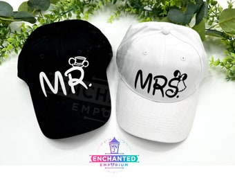 Disney Bride and Groom Hats, Disney Mr. and Mrs. Bride and Groom Mickey and Minnie Disney Honeymoon Hats, Disney Newlywed Couple Hats
