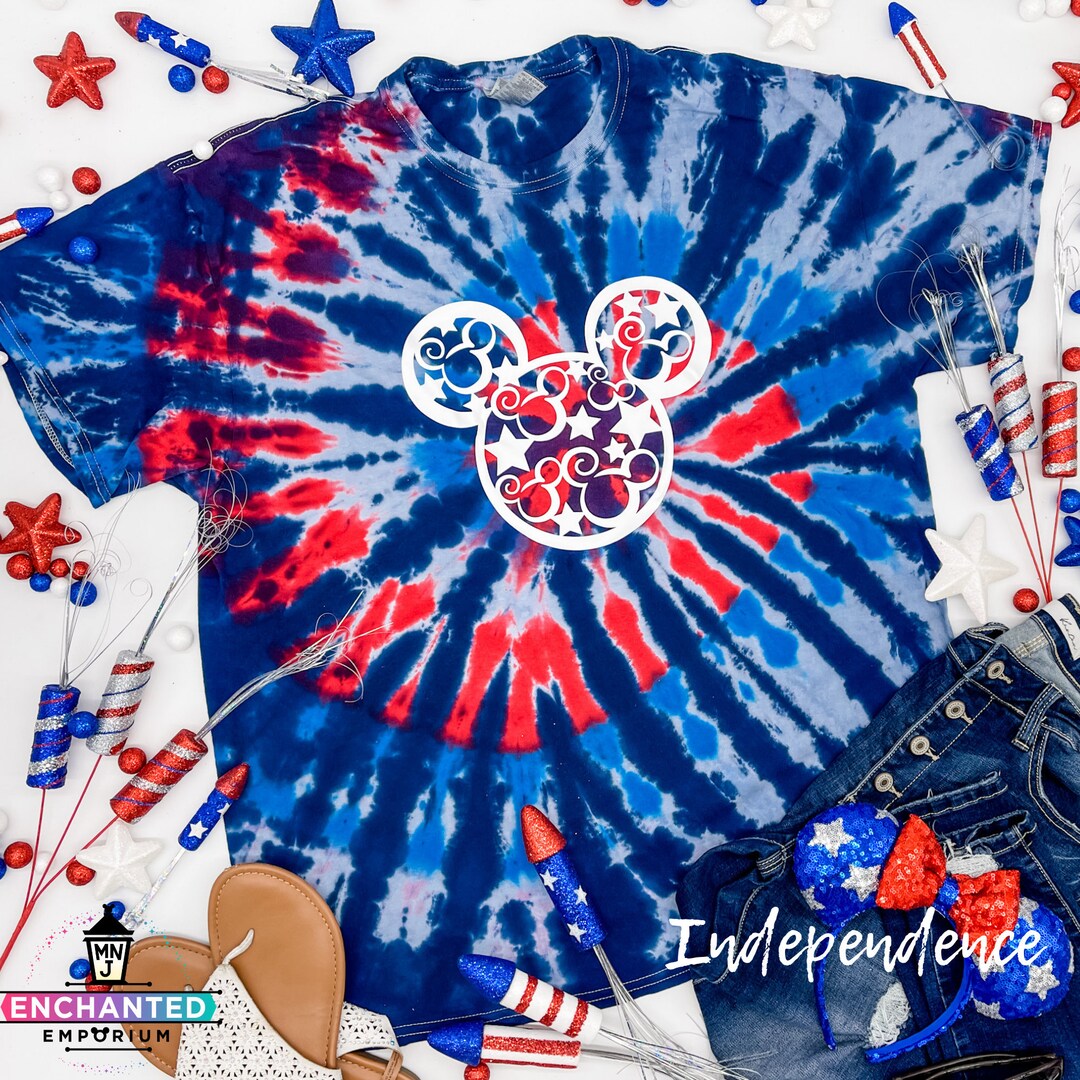 Patriotic Mickey 4th of July American Stars and Stripes Swirl Mickey Mouse  Disney Inspired Tie Dye Disneyland Disney World Parks Shirt - Main Image