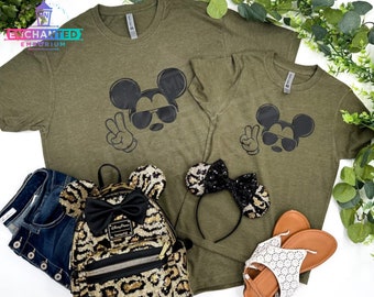 Mickey Sunglasses Peace Sign Disneyland Disney World Disney Parks Shirt, Disney Dad and Son Mens Mickey Sunglasses Shirt