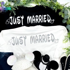 Just Married Disney Newlywed Honeymoon Bride Couple Jersey Shirt, Mickey and Minnie Mouse Love Jersey Shirt