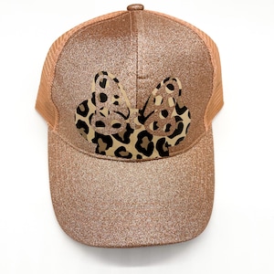 Half Minnie Mouse Head Animal Print Disney Inspired High Ponytail Youth Adult Women Walt Disney Mickey Mouse Trucker Hat Cap