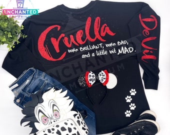 Cruella DeVil Born Brilliant Born Bad and a Little Bit Mad, 101 Dalmatians Disney Halloween MNSSHP Villains Jersey Shirt