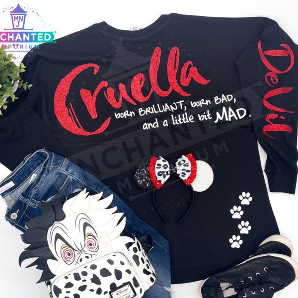 Cruella DeVil Born Brilliant Born Bad and a Little Bit Mad, 101 Dalmatians Disney Halloween MNSSHP Villains Jersey Shirt