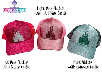 Disney Castle Inspired High Ponytail Messy Bun Tie Dye Youth Adult Women Men Disney Fitted Trucker Hat Cap