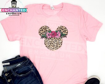 Floral Leopard Print Minnie Mouse Disneyland Disneyworld Animal Kingdom Disney Parks Shirt, Floral Crown Minnie Mouse Animal Print