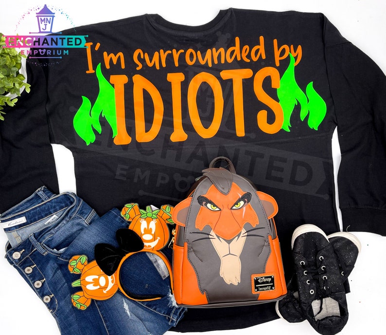 Scar I'm Surrounded by Idiots Disney Lion King Inspired Disney Halloween Villain Jersey Shirt Disneyland Disney World Jersey Shirt Black