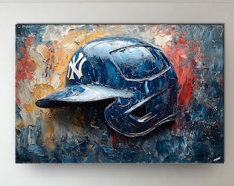 New York Yankees MBL Helmet Oil Paint Design Canvas Art Gift For New York Yankees FANS