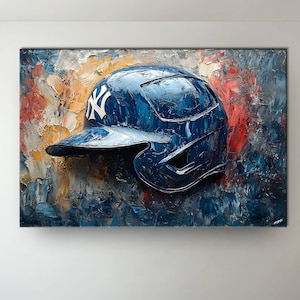 New York Yankees MBL Helmet Oil Paint Design Canvas Art Gift For New York Yankees FANS
