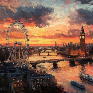 London City "Tramonto a Londra" Visualizza regalo Dipinto a olio Design Paesaggio Stampa su tela Poster Decorazione per la casa Arte murale, regalo per l'arredamento della casa
