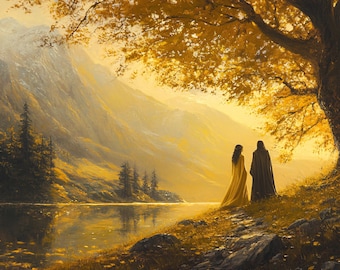 The Lord of The Rings "Arwen and Aragorn" Landscape Fan Art Oil Paint Design Canvas Print Gift For LOTR FANS