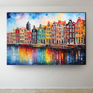 Amsterdam City Canals Canvas Print: Oil Painting Style Home Decor