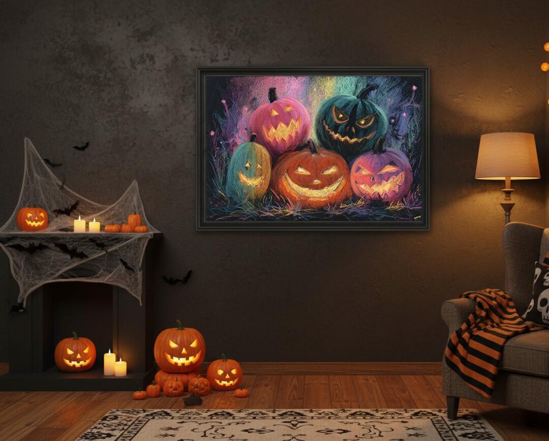 カラフルなカボチャのハロウィンウォールアート | パステルキャンバス