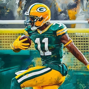 Green Bay Packers NFL "The Run" Oil Paint Design Canvas Art Gift For Green Bay Packers FANS