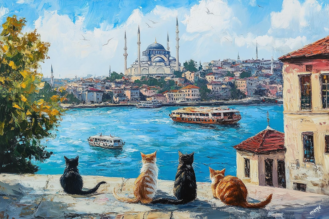 City of Cats Istanbul Oil Painting Design City Landscape Canvas Print ...