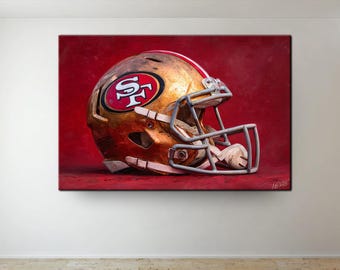 49ers Helmet Oil Paint Canvas Art: NFL Football Fan Gift