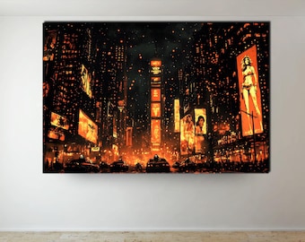 Cyberpunk New York City Canvas Print: Original Oil Painting Design