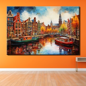 Amsterdam City View Oil Painting Design Landscape Canvas Print Poster Home Decor Wall Art, Gift for Home decor