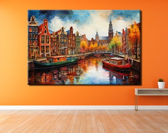 Amsterdam Cityscape Canvas Print: Original Oil Painting Design