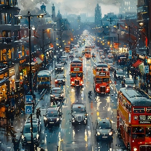 London City ""Oxford Street"" Ansicht Geschenk Aquarell Ölgemälde Design Landschaft Leinwand Druck Poster Wohnkultur Kunst, Geschenk für Wohnkultur."