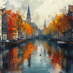 Amsterdam Cityscape Canvas Print: Original Oil Painting Design