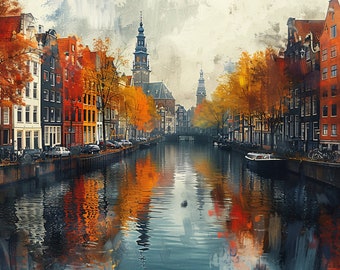 Amsterdam Cityscape Canvas Print: Original Oil Painting Design