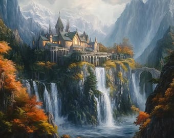 Rivendell Canvas Print: Lord of the Rings Fan Art, Oil Paint Design