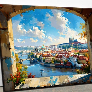 Prague City View Oil Painting Design Landscape Canvas Print Poster Home Decor Wall Art, Gift for Home decor