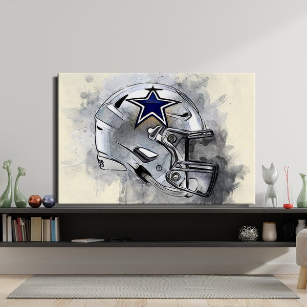 Casque NFL des Dallas Cowboys, peinture à l'huile sur toile, cadeau pour les fans des Dallas Cowboys