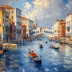 Città di Venezia "Ponte di Rialto" Vista Regalo Dipinto ad Olio Design Paesaggio Stampa su Tela Poster Decorazione per la Casa Arte da Parete, Regalo per l'arredamento della casa