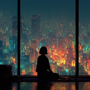 Cyberpunk Night City Landschaft "The Girl" Leinwand Neon Lichter Ölfarbe Design Fan Kunst Wanddekor