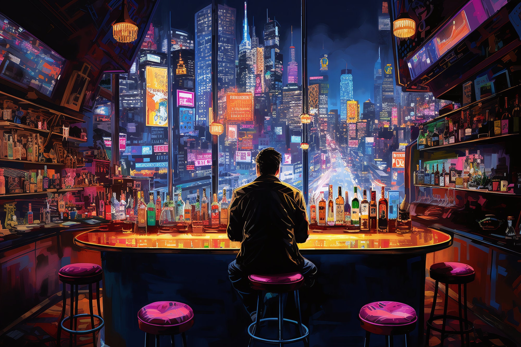 Cyberpunk Night City Canvas Art: Neon Lights, Oil Paint Design - Etsy
