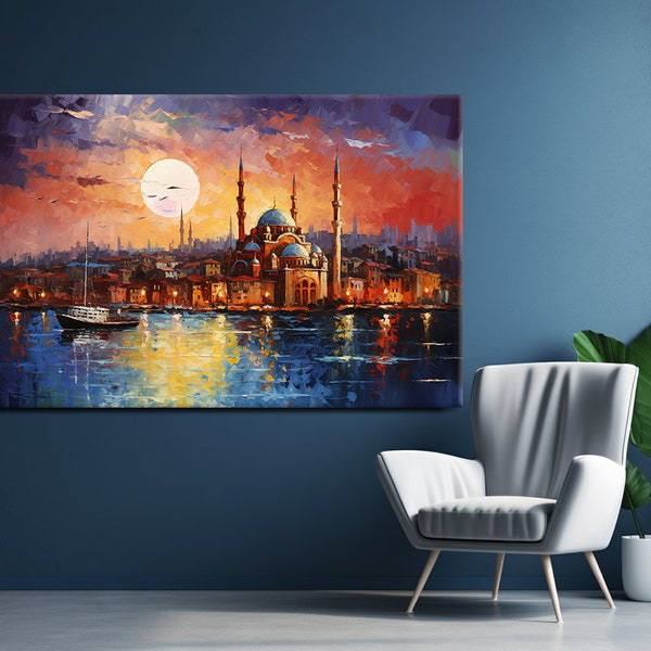 Istanbul Ölgemälde Design Stadtlandschaft Leinwanddruck Poster Home Decor Wandkunst, Geschenk für Wohnkultur