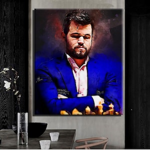 Magnus Carlsen Chess Master Oil Paint Design Canvas Print Chess Gift Fan art Wall art
