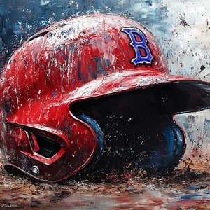 Boston Red Sox Helmet MBL Oil Paint Design Canvas Art Gift For Boston Red Sox FANS