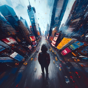 New Yorker, Times Square Wall Art, Cyberpunk New York City Canvas, Futuristic Urban Painting, Neon Skyline Home Decor