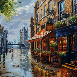 London City &quot;London Pubs&quot; View Gift Oil Painting Design Landscape Canvas Print Poster Home Decor Wall Art, Gift for Home decor