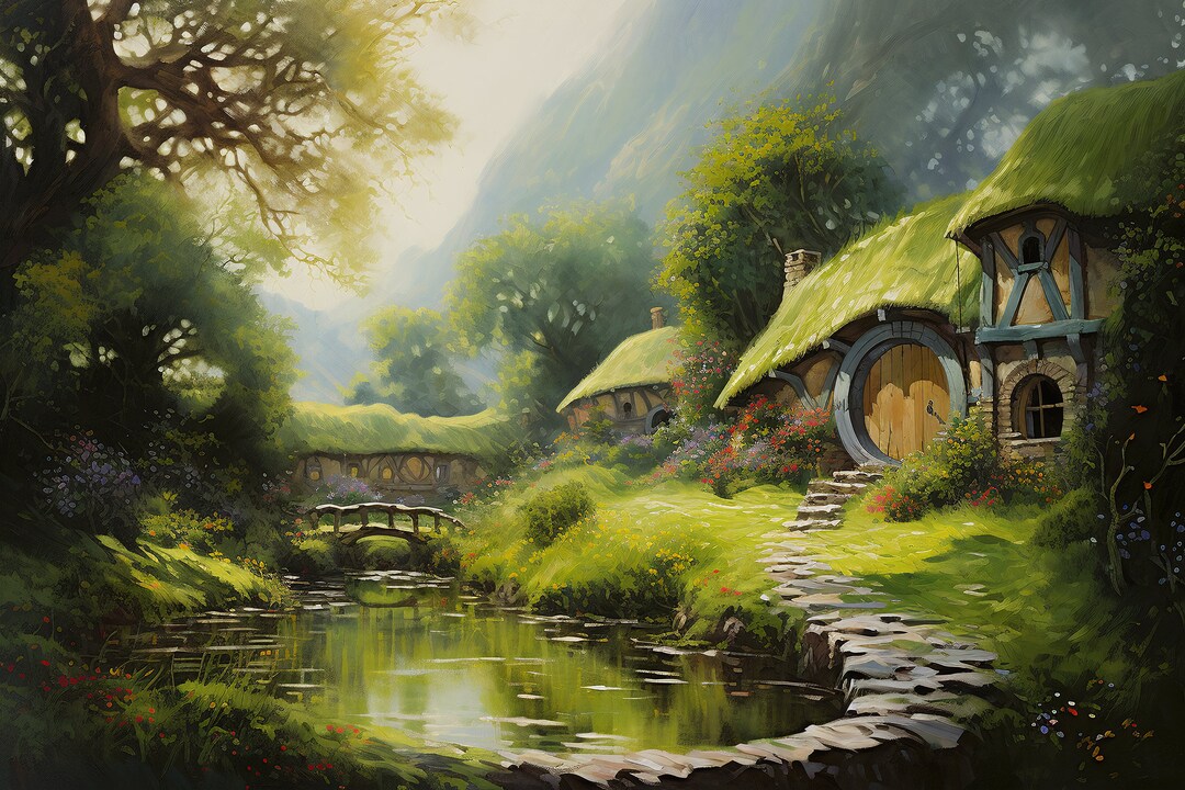 The Lord Of The Rings Hobbits Shire Landscape Fan Art Oil Paint Design 