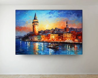 Galata Tower Istanbul Canvas Print: Cityscape Oil Painting Style