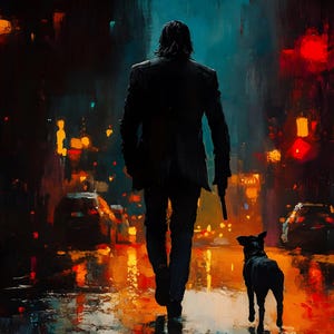 Impresión en lienzo con diseño de pintura al óleo de John Wick y "el perro", regalo para los fans de John Wick