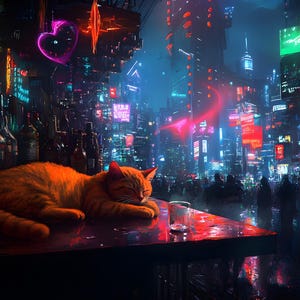 Cyberpunk Night City Landschaft ""The Sleeper"" Leinwand Neon Lichter Ölfarbe Design Fan Art Wanddekor"